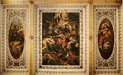 Die Decke von Whitehall: Die friedliche Herrschaft von König James I. (1566-1625), 1632-34 von Peter Paul Rubens